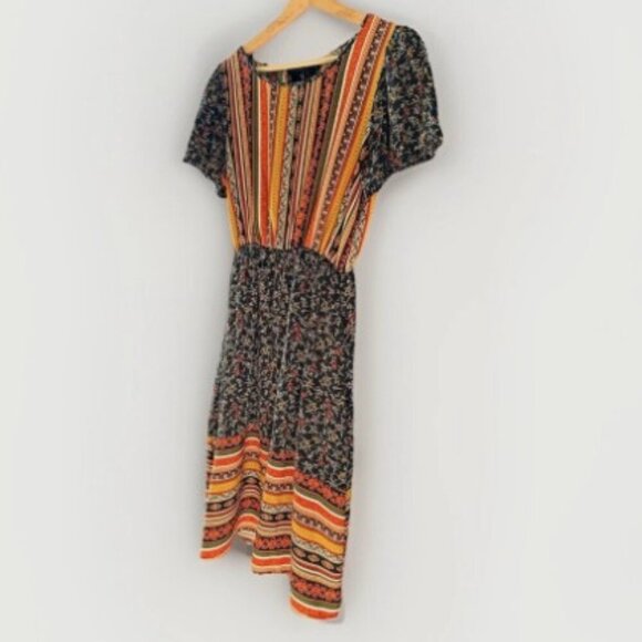 Flamingo Women's Midi Dress Boho 70's Floral Stretch Casual Size Small - Picture 5 of 7